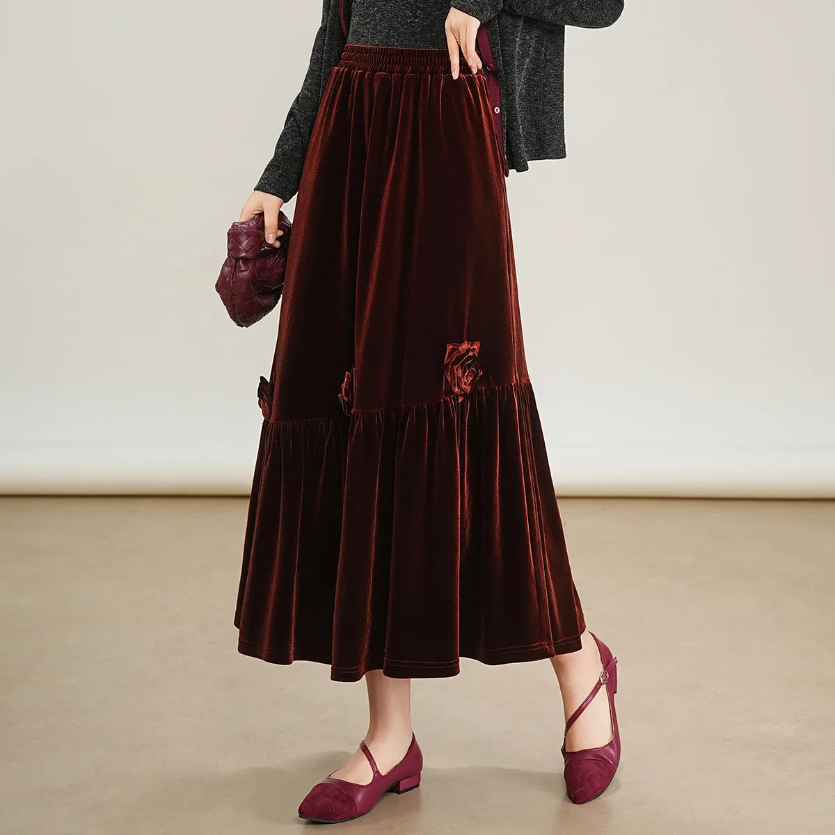 Louis yao, новая модная бархатная полуженская длинная юбка 2022 - Фотография_2