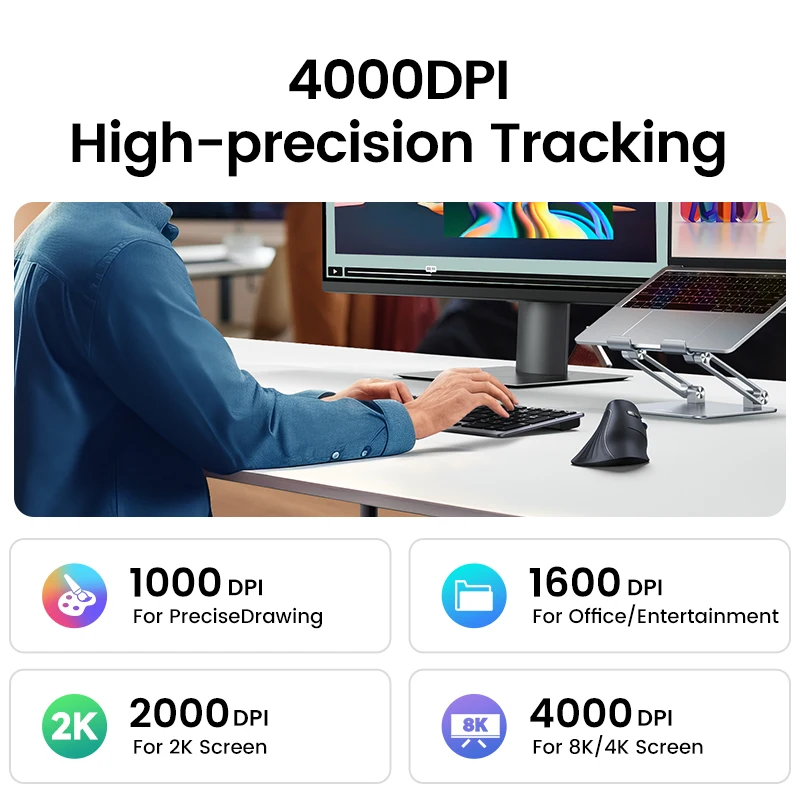 Ugreen вертикальная мышь беспроводная bluetooth5.0 2 - Фотография_3