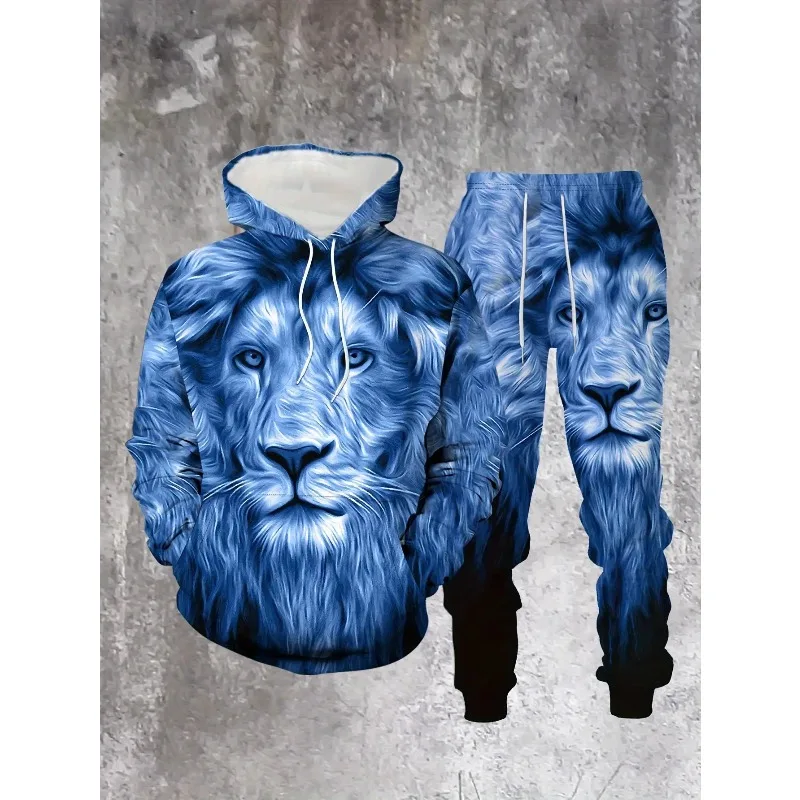 Мужская толстовка с капюшоном и 3d принтом льва
