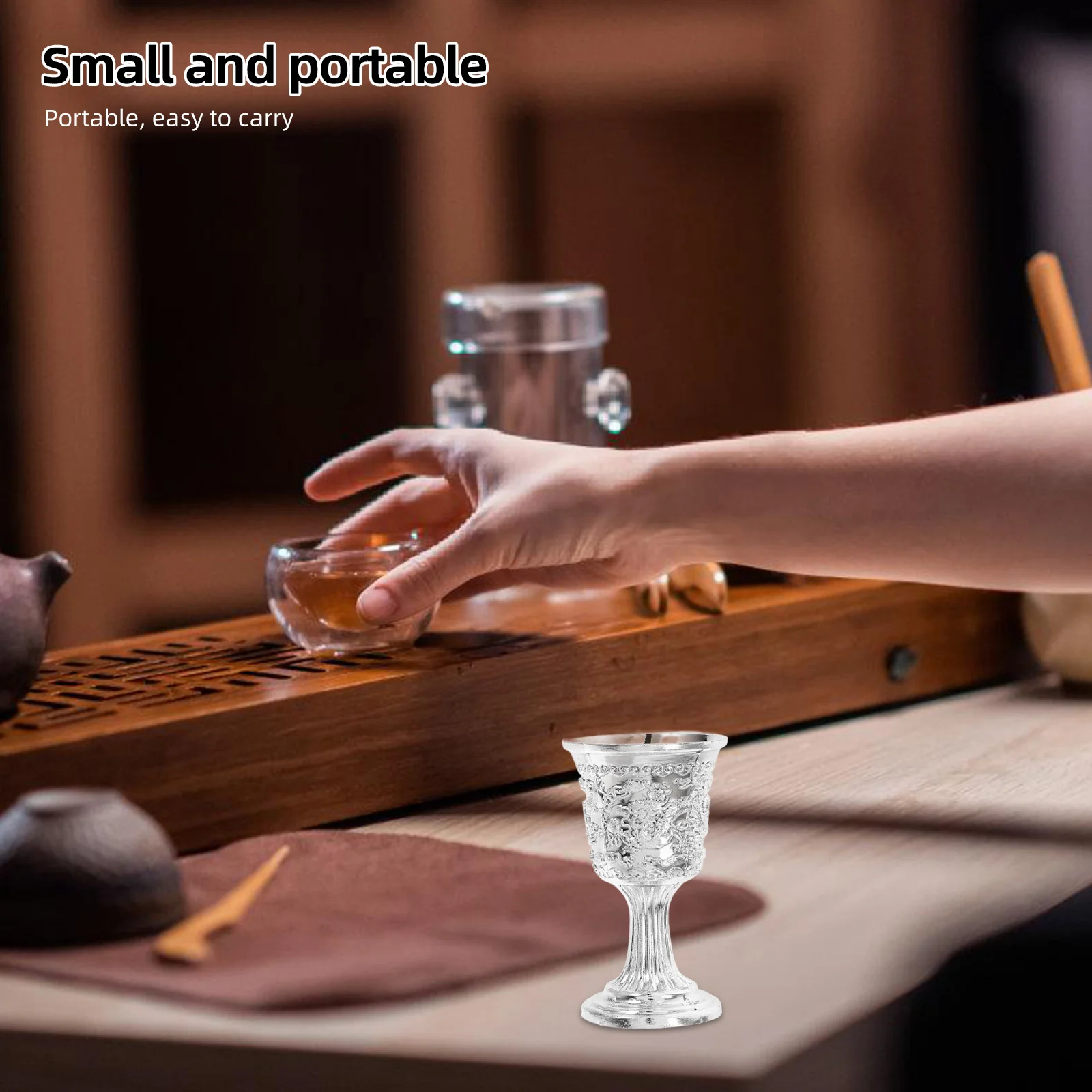 Маленькая выгравированная чашка для вина из цинкового сплава дракон феникс - Фотография_2