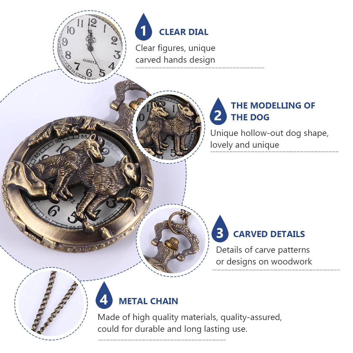 Классические полые карманные часы для собак в стиле ретро - Фотография_5