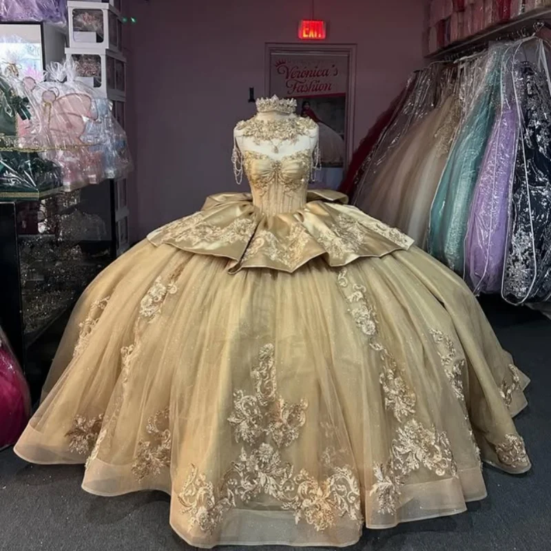 Небесно-голубое платье quinceanera с открытыми плечами и бусинами - Фотография_3