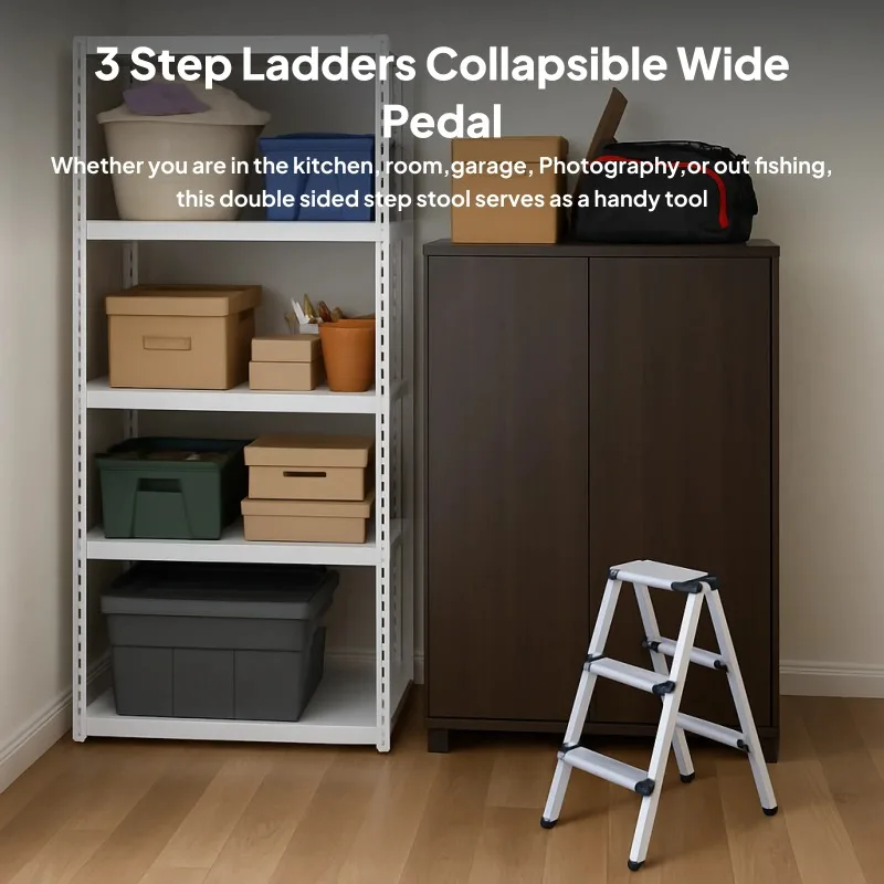 3 step folding ladder sturdy aluminum - Фотография_5