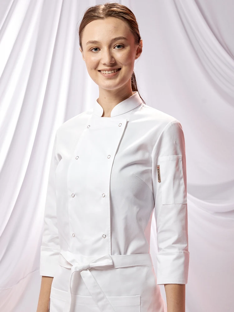 Стильный женский комплект куртки шеф-повара для столовой - Фотография_3