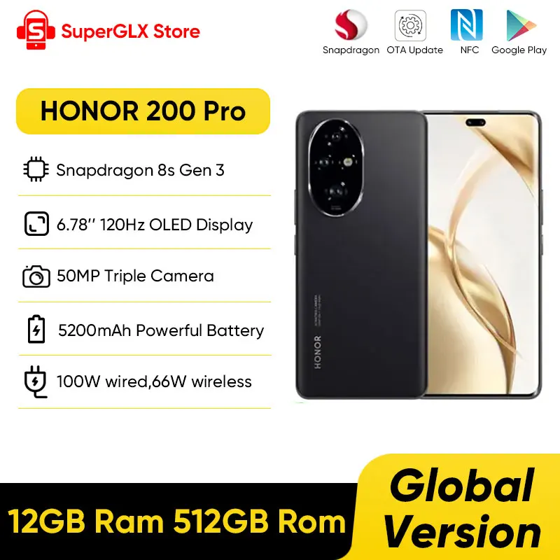 Глобальная версия 2024 honor 200 pro snapdragon 8s gen 3 5g смартфон 6