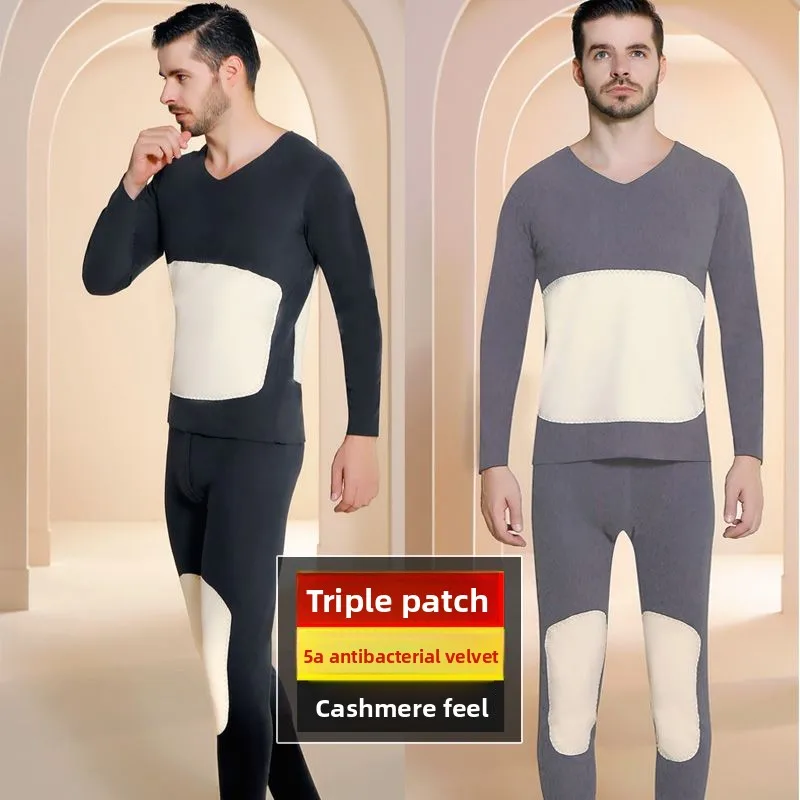 Флисовый бархатный осенне-зимний мужской комплект термобелья - Фотография_3