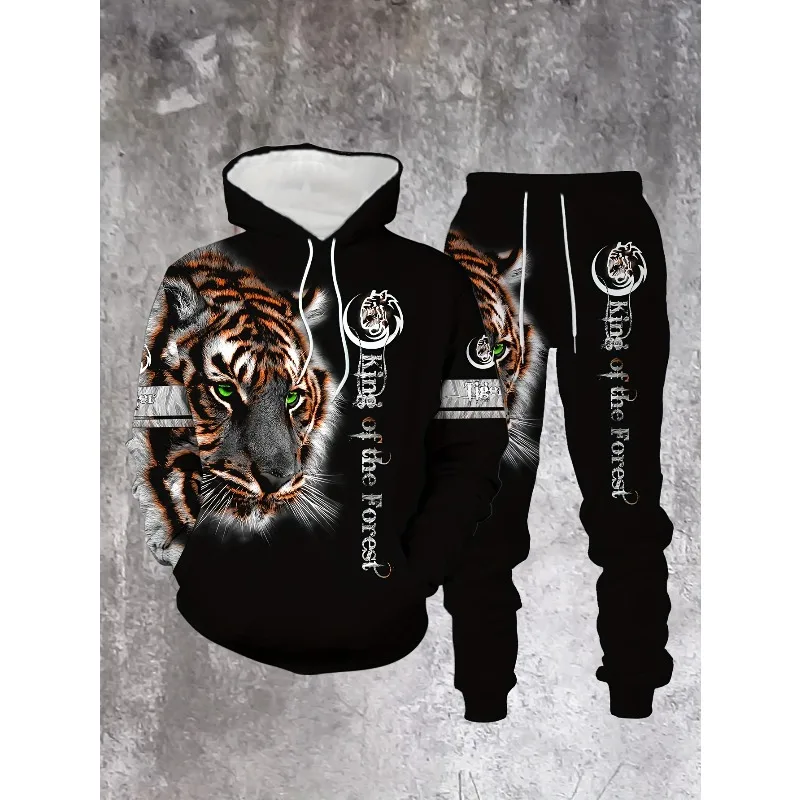 Комплект с капюшоном с 3d-принтом и мужским принтом белого тигра - Фотография_3