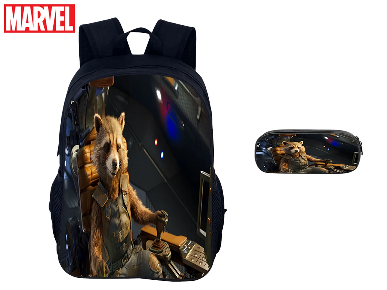 Большой холщовый рюкзак marvel rocket raccoon для студентов с пеналом