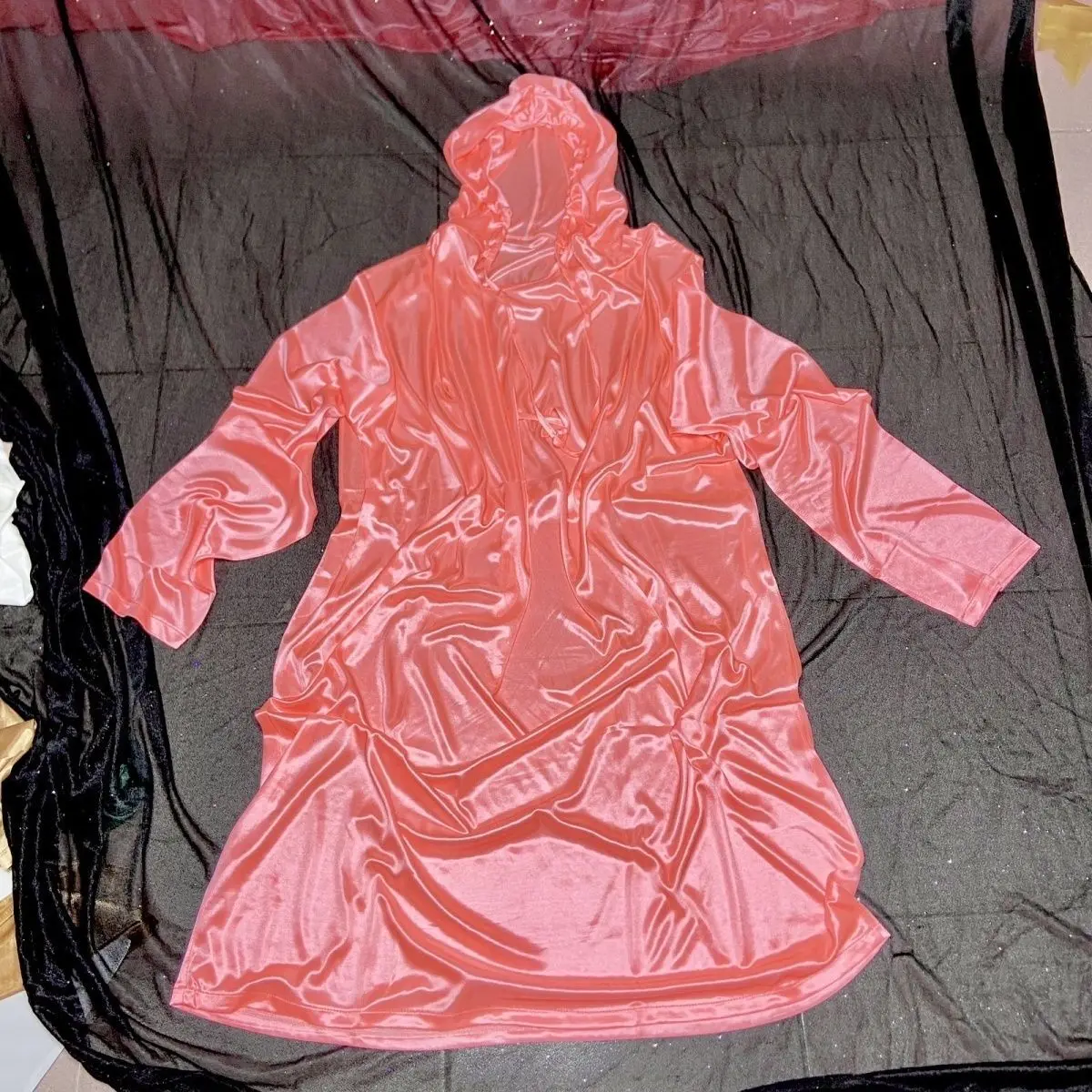 Glossy sexy men women satin hoodies - Фотография_4