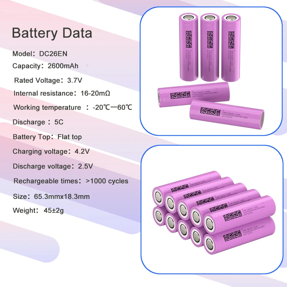 Аккумулятор 18650 inr18650-26e 2600mah 3 - Фотография_2