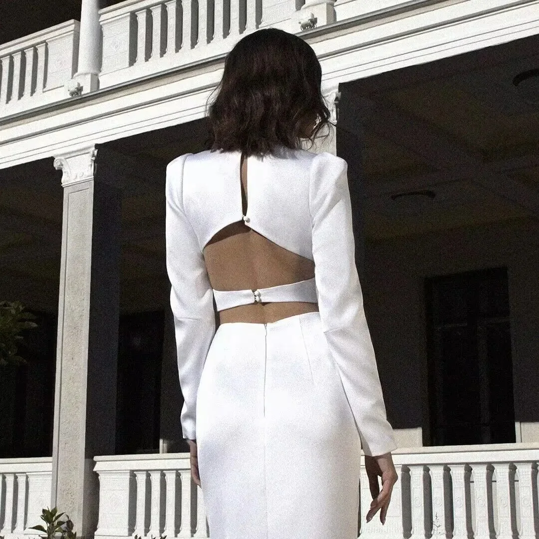 Женское бандажное платье миди с v-образным вырезом и разрезом - Фотография_2