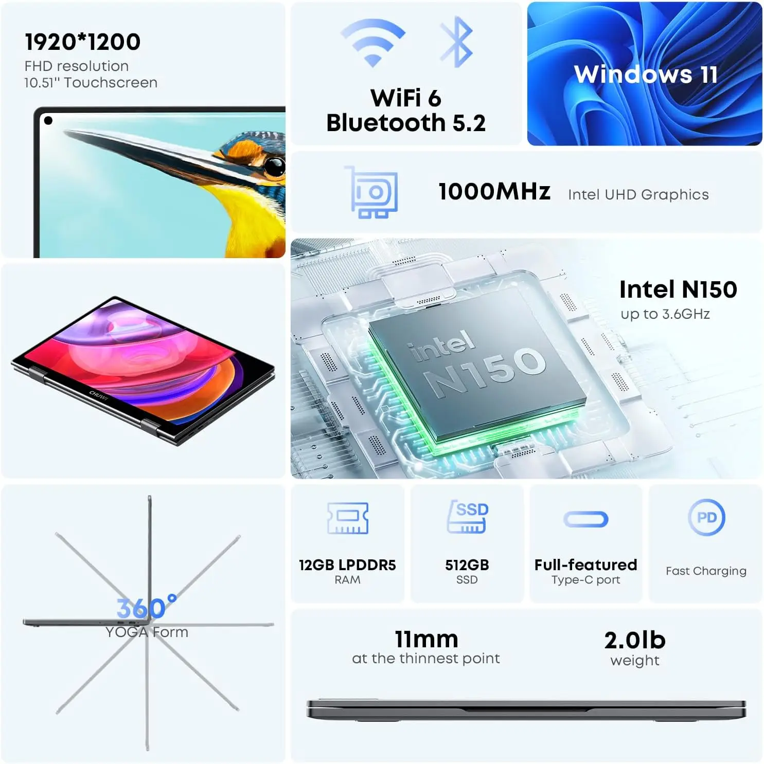 Ноутбук chuwi minibook x 2-в-1 intel n150 (до 3 - Фотография_2