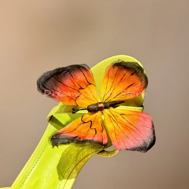 Зеленые, синие босоножки на шпильке с декором бабочки и кристаллами - Фотография_4