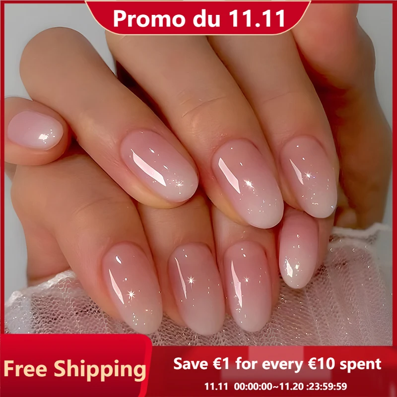 Овальные короткие розовые накладные ногти