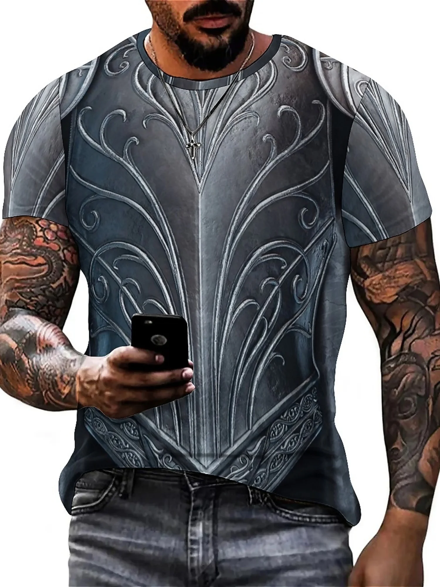 Мужская футболка y2k в стиле ретро с 3d-принтом knight armor - Фотография_4