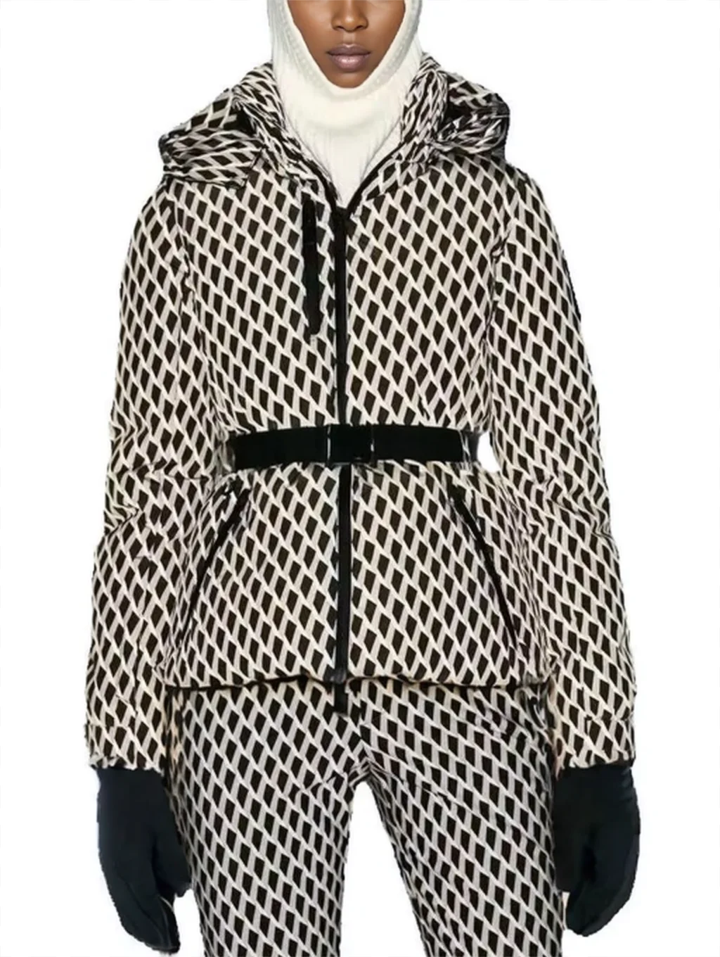 Женские зимние спортивные парки с капюшоном и высокой талией