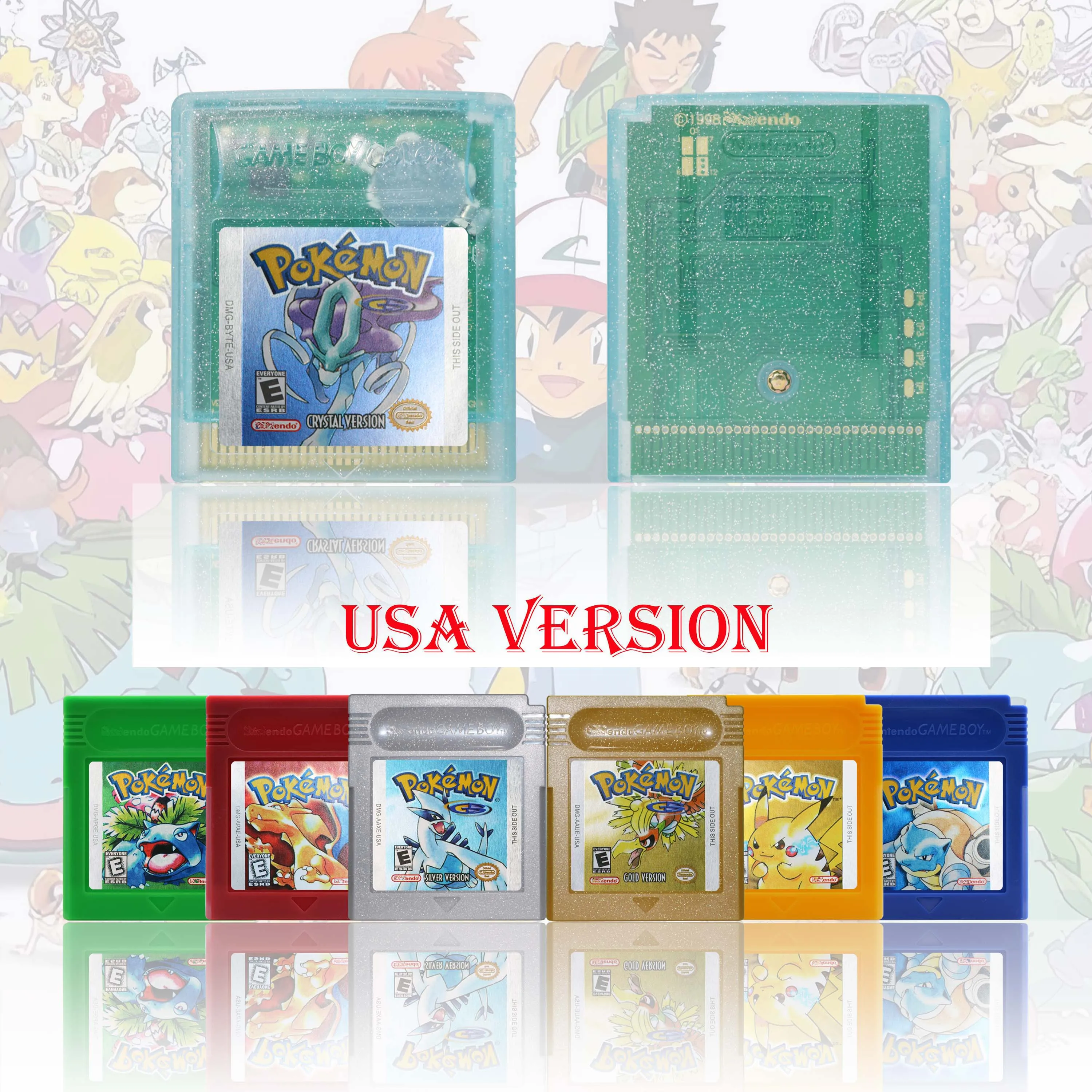 Версия для сша pokemon синий/кристалл/зеленый/золотой/красный/серебристый/желтый