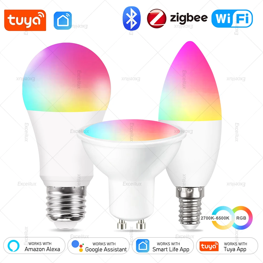 Лампа tuya e27 e14 gu10 wi-fi/zigbee/bluetooth