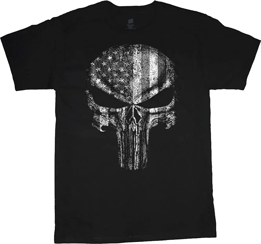 Винтажная футболка с рисунком американского флага и черепом