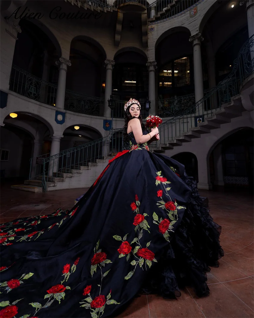 Изысканное мексиканское черное платье qinceanera - Фотография_2