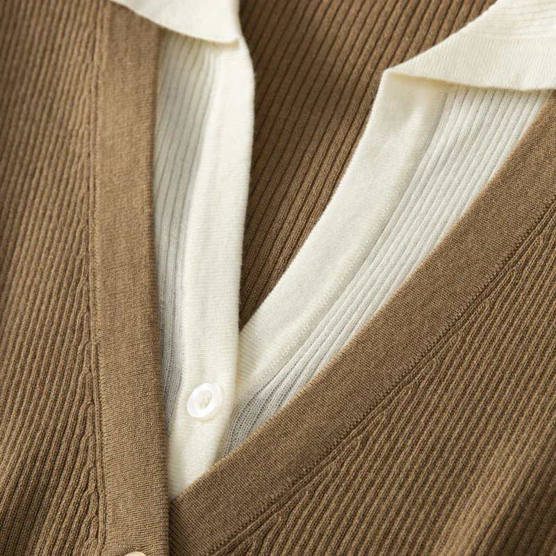 Камвольная тонкая шерстяная простая рабочая одежда с воротником-поло - Фотография_5