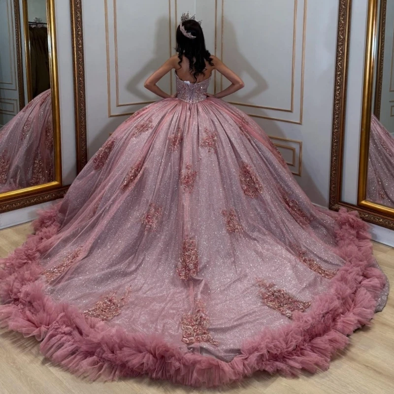 Розовое блестящее платье quinceanera - Фотография_4
