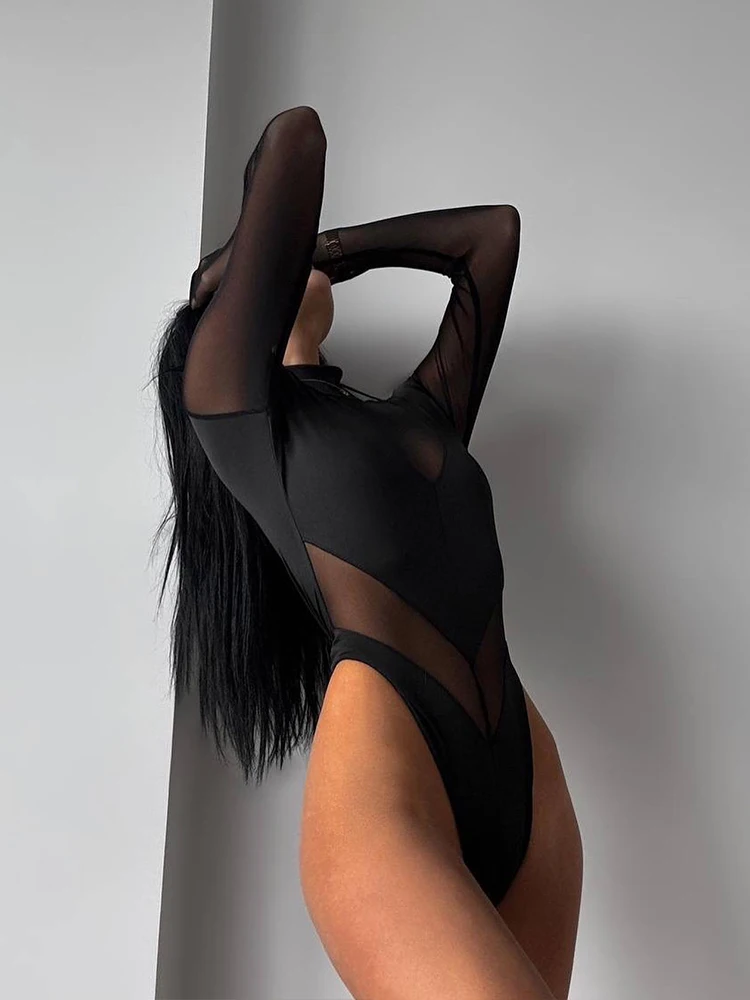 Сетчатые лоскутные боди для женщин - Фотография_3