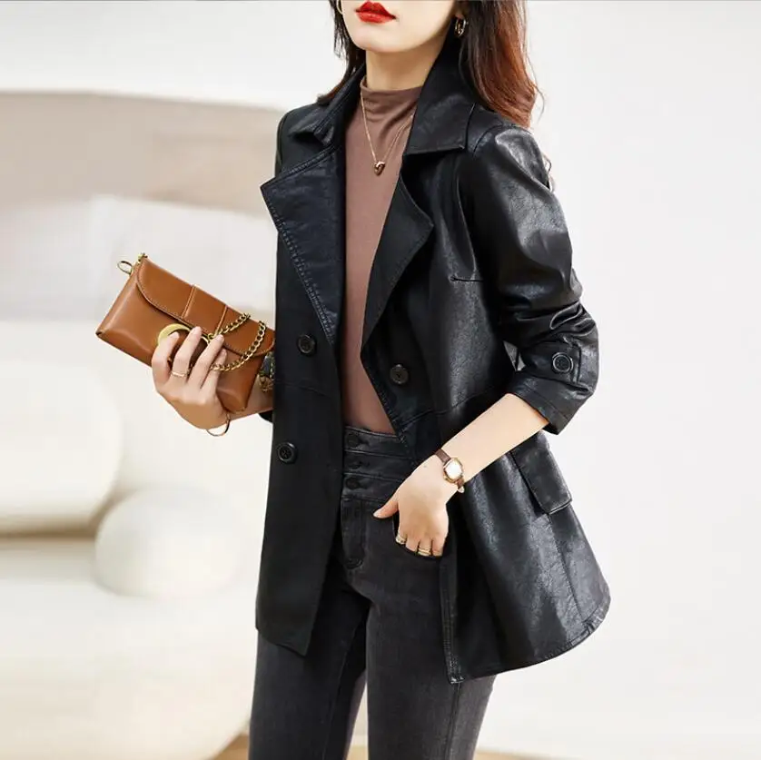 Куртка из натуральной кожи с отложным воротником - Фотография_4