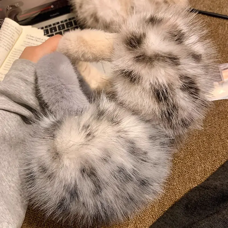 Зимние леопардовые наушники из искусственного меха для женщин - Фотография_4