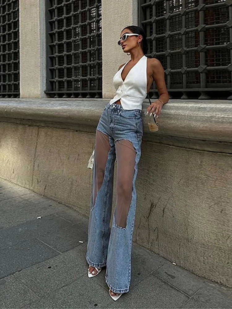 Woman's mesh patchwork hollow