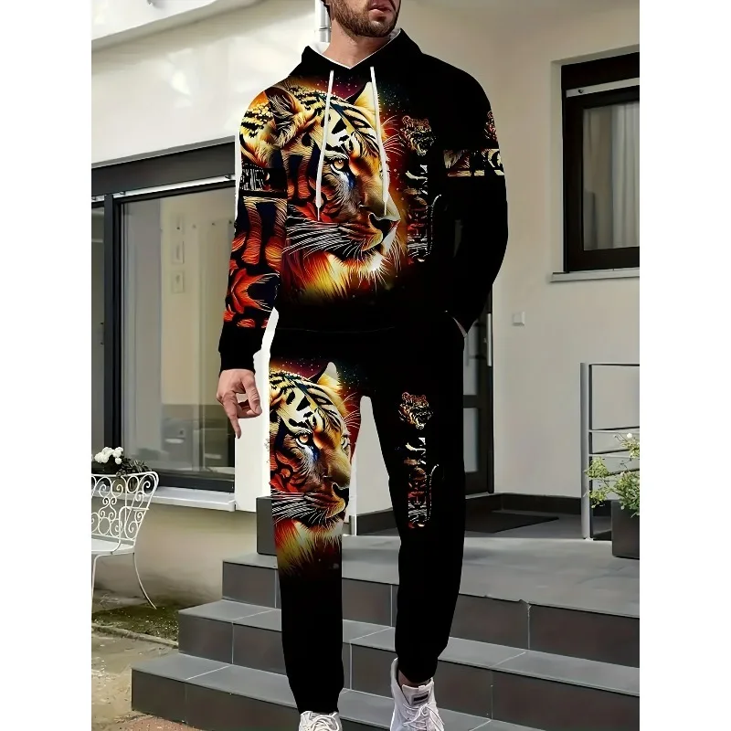 Мужской повседневный костюм с капюшоном с тигровым узором - Фотография_5