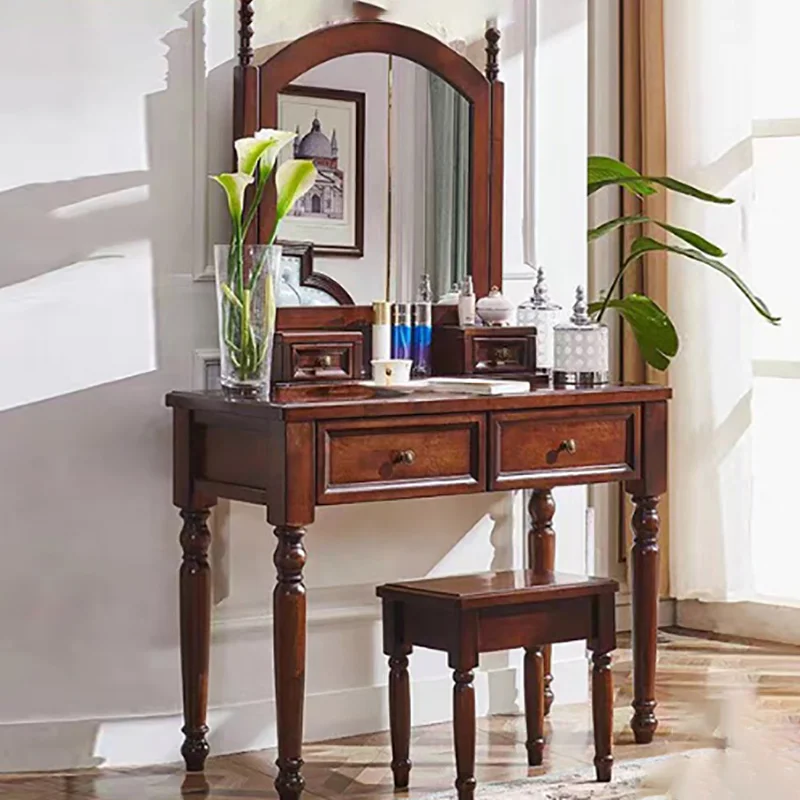 Зеркало, деревянный туалетный столик для макияжа