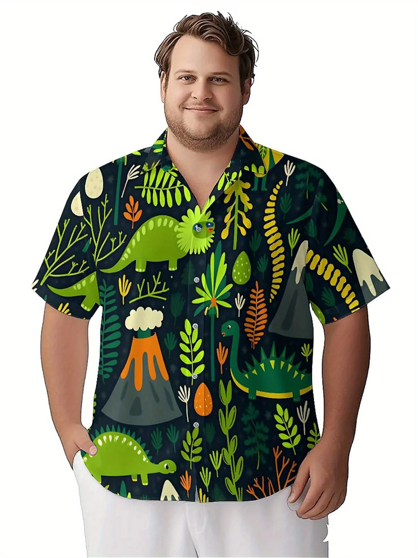Мужские гавайские рубашки больших размеров с рисунком динозавра - Фотография_4
