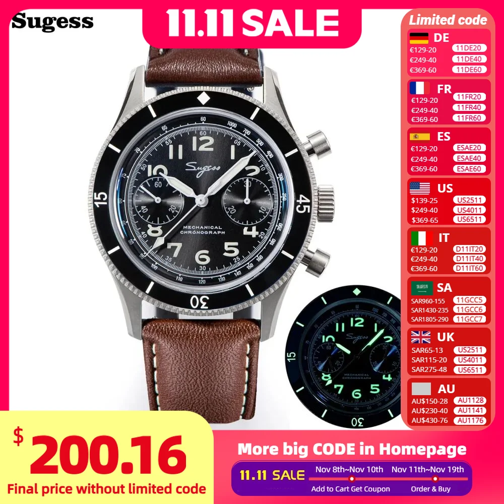 Sugess pilot часы с ручным заводом