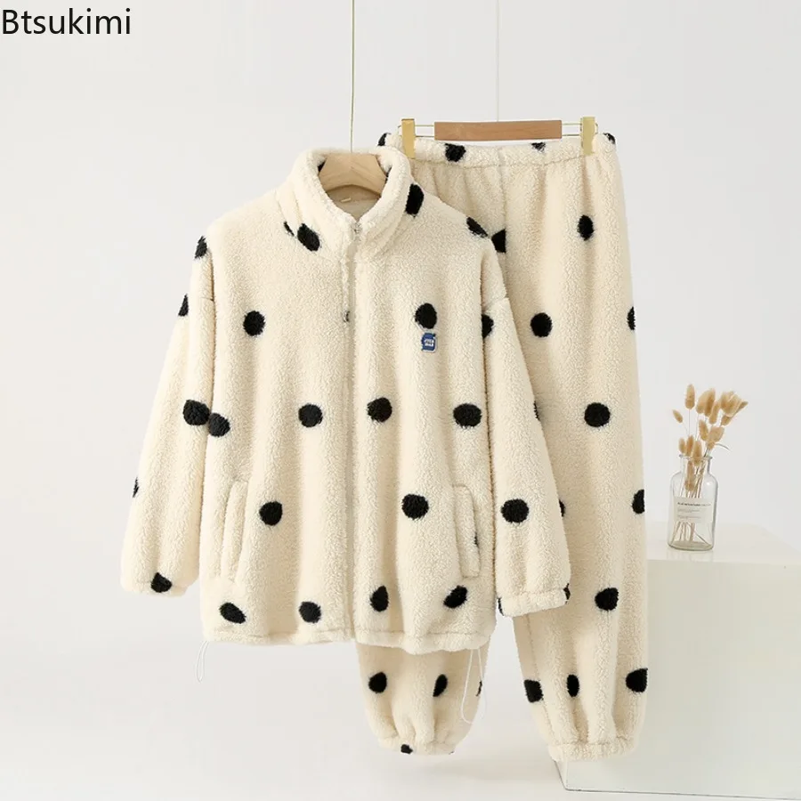 Осенне-зимние плюшевые бархатные пижамы с воротником-стойкой для женщин - Фотография_3