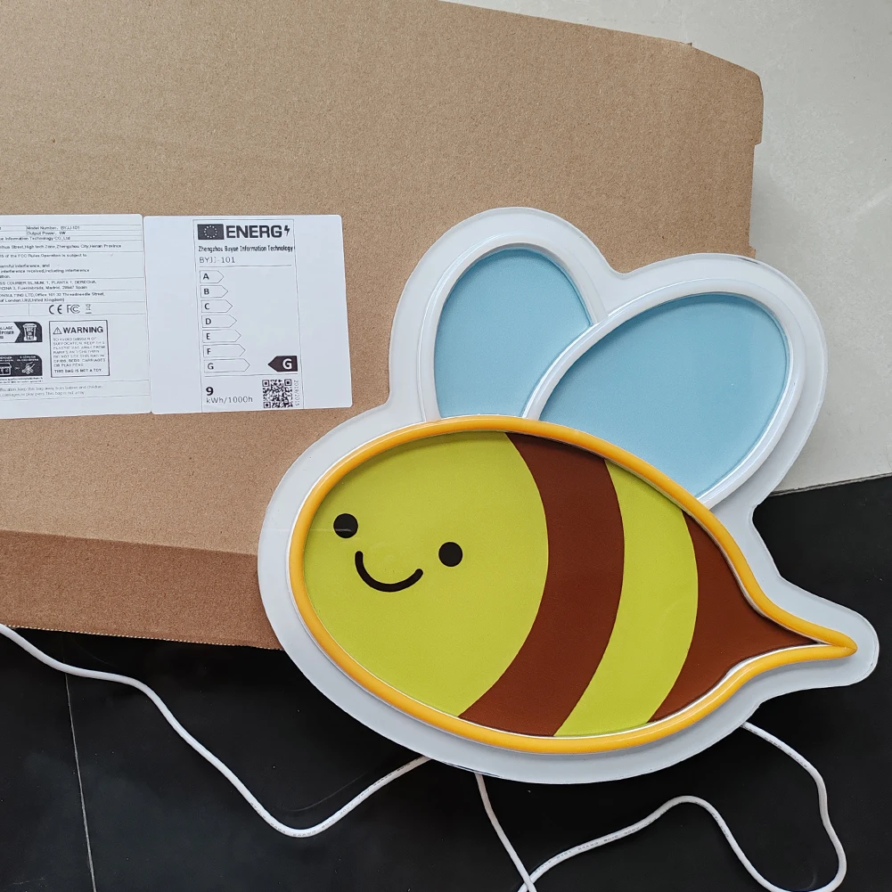 Неоновая вывеска bee wings - светодиодный ночник с уф-печатью для детской
