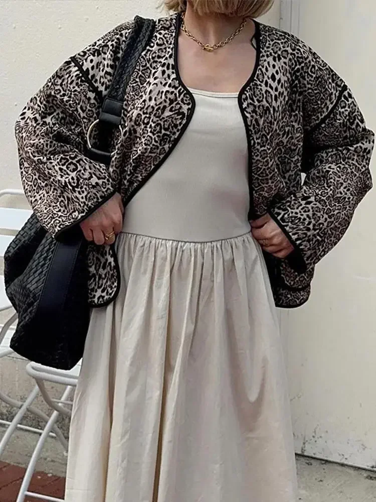 Новое осеннее стеганое пальто с леопардовым принтом для женщин - Фотография_3