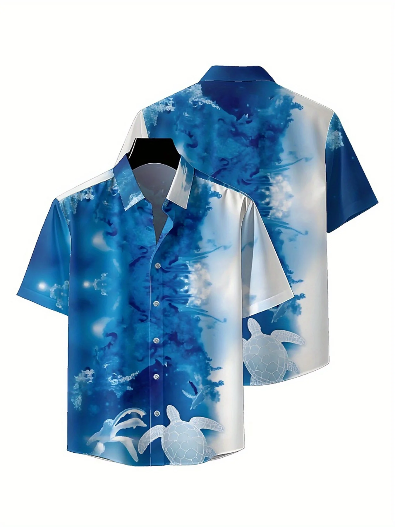 Мужские гавайские рубашки больших размеров dream blue and white pattern - Фотография_5