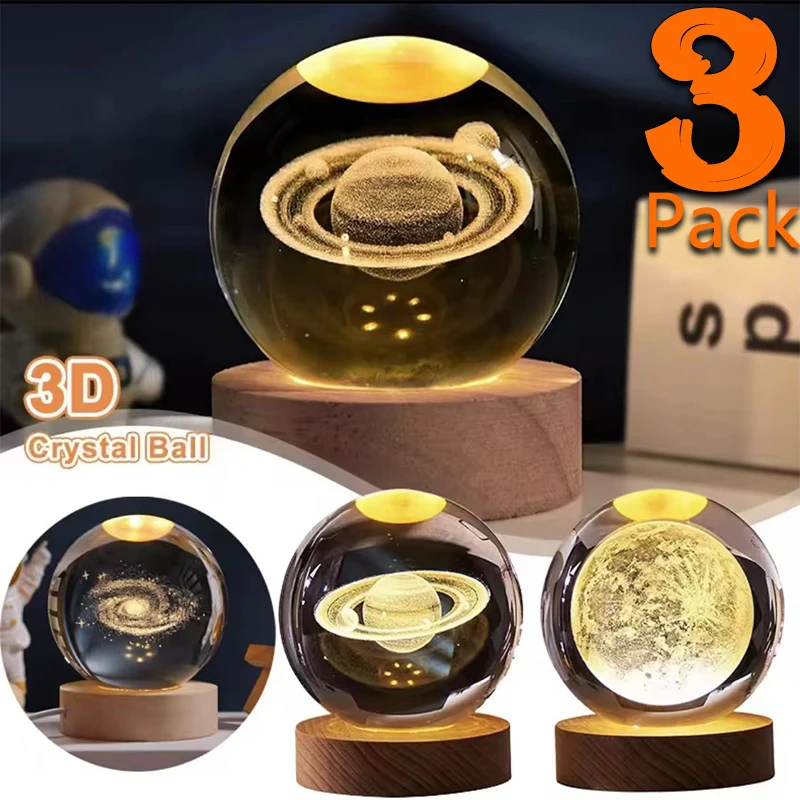 Уникальная 3d хрустальная лампа с галактикой и планетарными проекциями