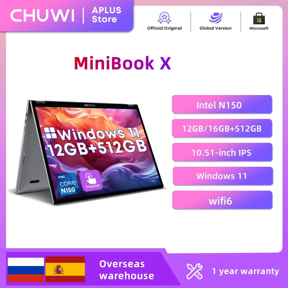 Ноутбук chuwi minibook x 2-в-1 intel n150 (до 3