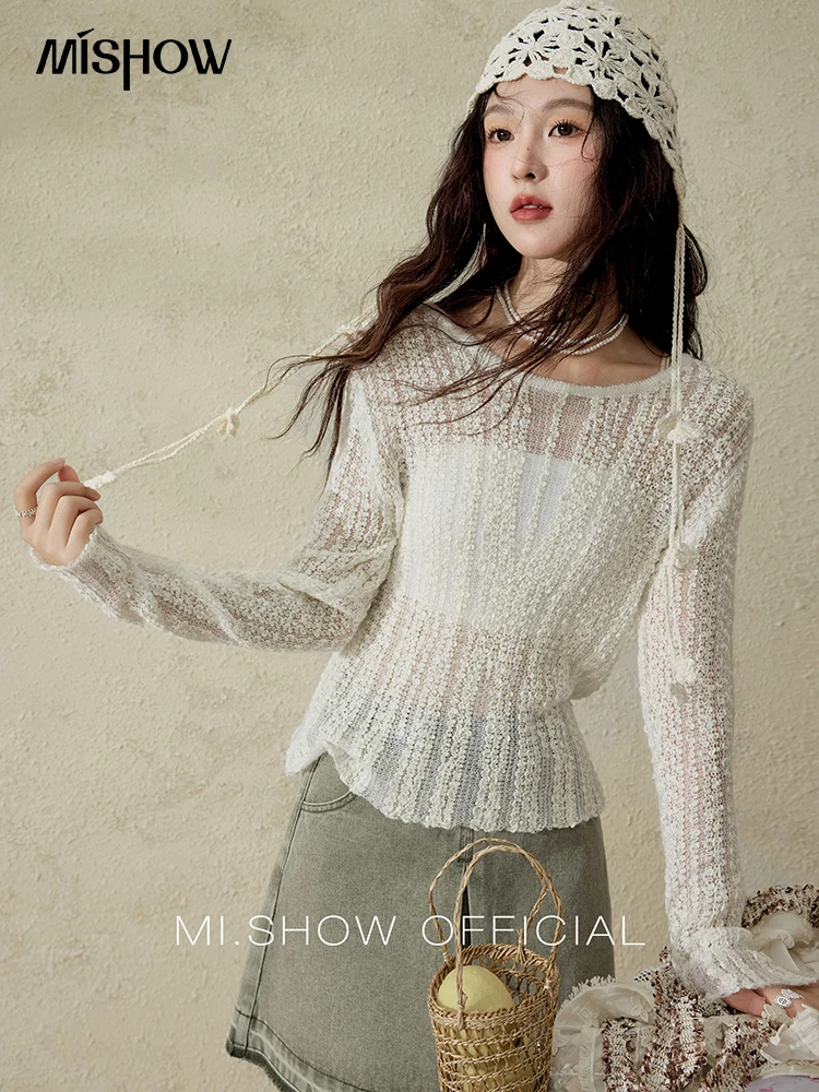 Mishow женский абрикосовый белый полый вязаный свитер - Фотография_2