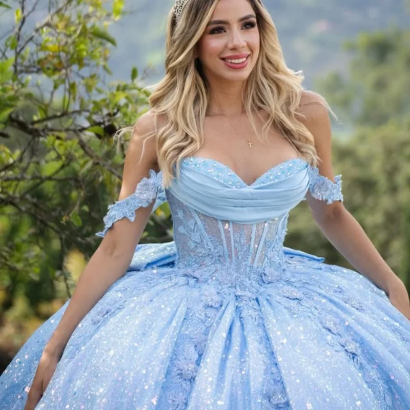 Блестящее голубое платье quinceanera - Фотография_3
