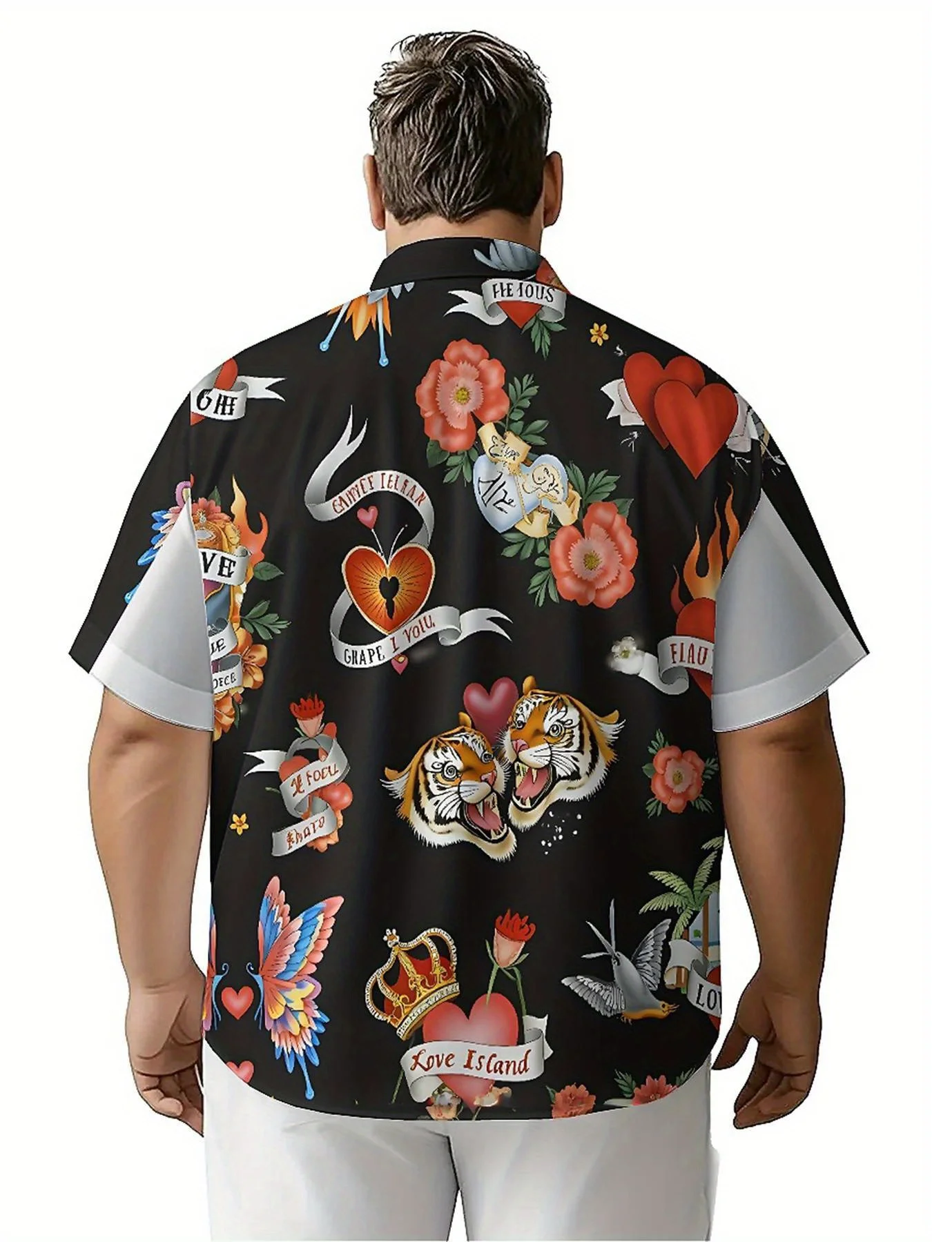 Мужские гавайские рубашки больших размеров с рисунком пламя и крыльев - Фотография_3