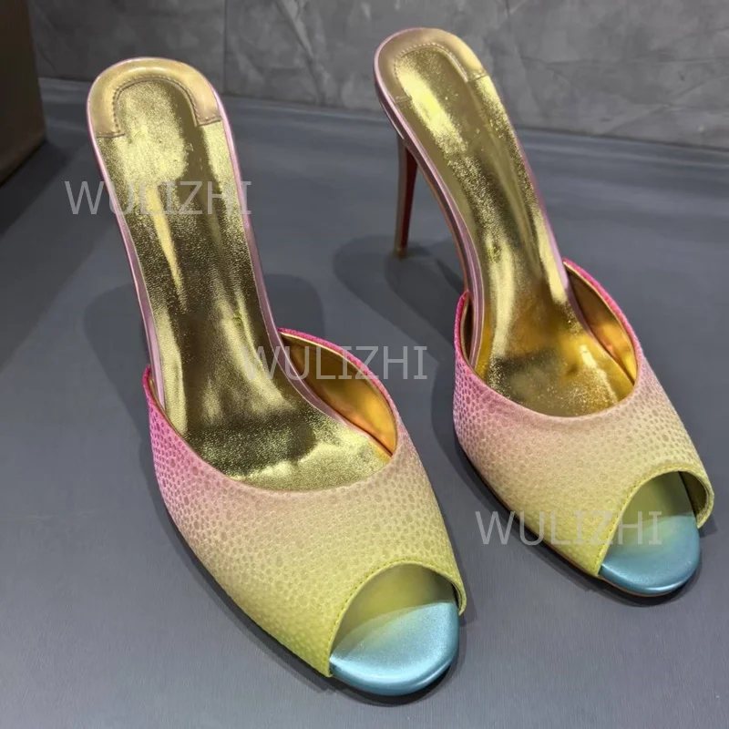 Светло-золотистые розовые тапочки с открытым носком для девочек - Фотография_6