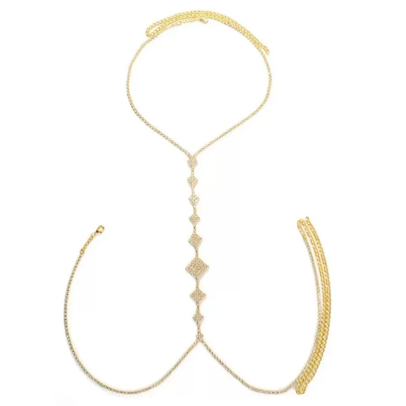 Женская цепочка на грудь с геометрическим ромбом и стразами - Фотография_6