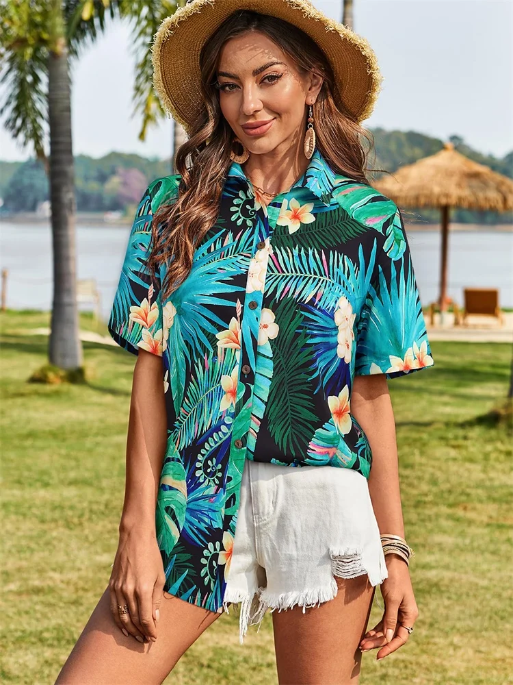 Женские модные рубашки 2025 года с чернилами и цветочным принтом - Фотография_3