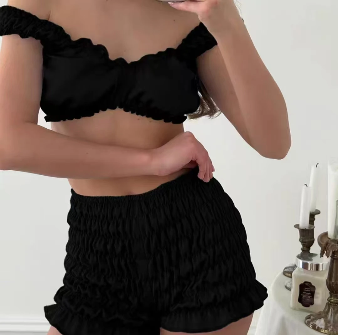 Новый сексуальный топ и шорты в евро-американском стиле со рюшами - Фотография_5