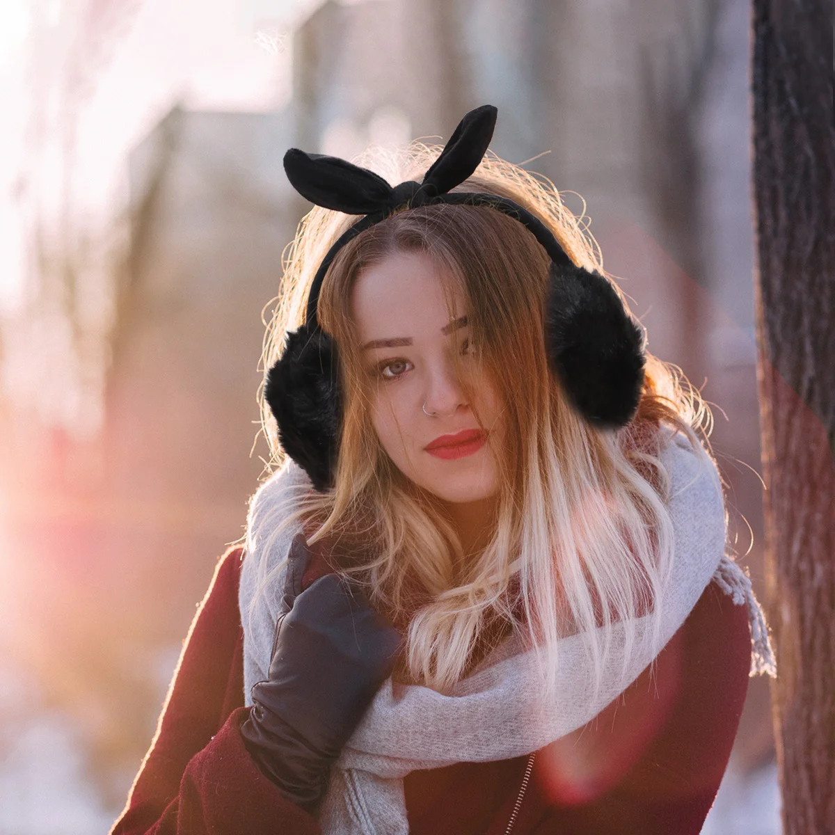 Черные грелки для ушей с бантом - Фотография_2