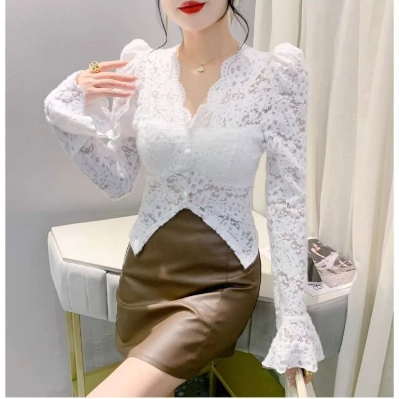 Весна-лето кружевная футболка тонкая - Фотография_5