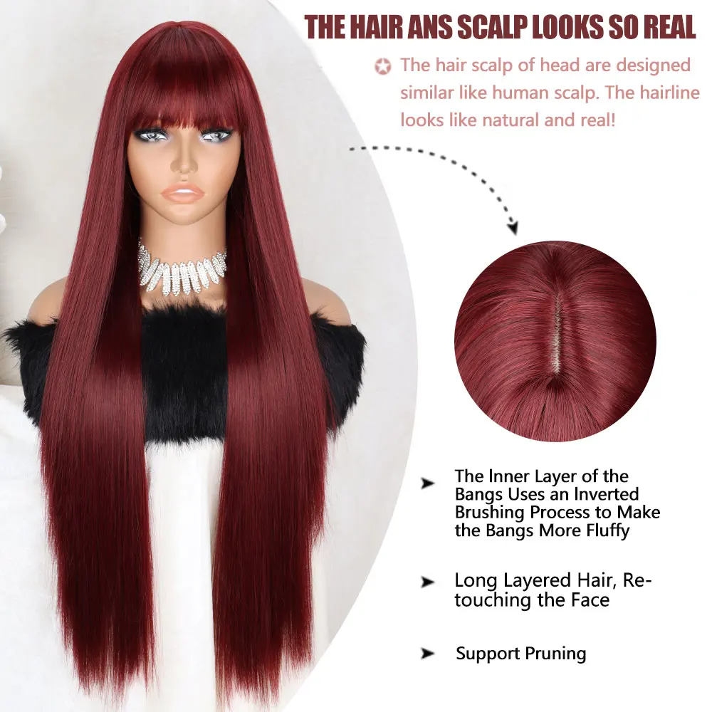 Длинные винно-красные парики с челкой - Фотография_3